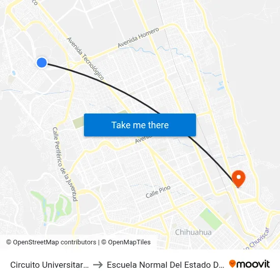 Circuito Universitario 15307 to Escuela Normal Del Estado De Chihuahua map