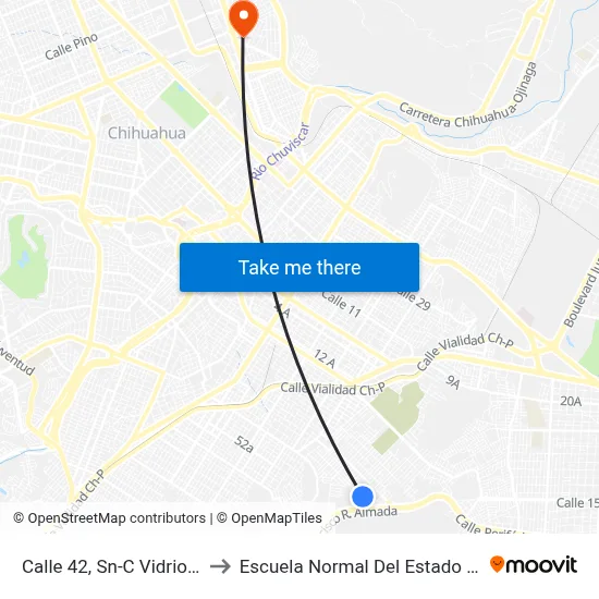 Calle 42, Sn-C Vidrio Los Arcos to Escuela Normal Del Estado De Chihuahua map