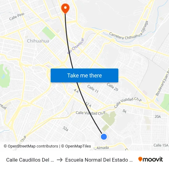 Calle Caudillos Del Sur, 3276 to Escuela Normal Del Estado De Chihuahua map