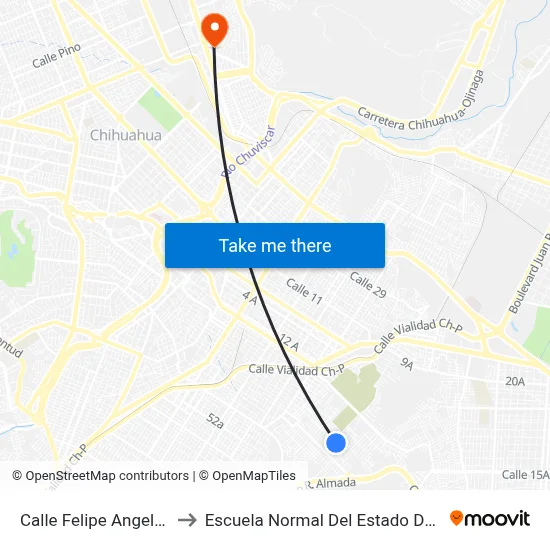 Calle Felipe Angeles, 3403 to Escuela Normal Del Estado De Chihuahua map