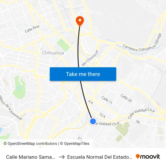 Calle Mariano Samaniego, 2601 to Escuela Normal Del Estado De Chihuahua map