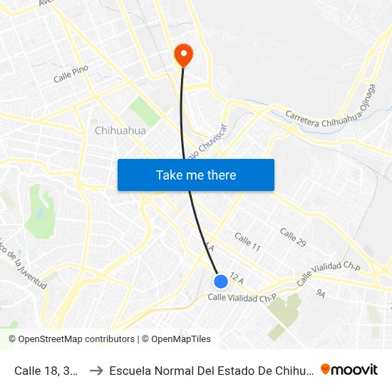 Calle 18, 3819 to Escuela Normal Del Estado De Chihuahua map