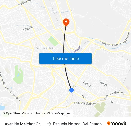 Avenida Melchor Ocampo, 2608 to Escuela Normal Del Estado De Chihuahua map