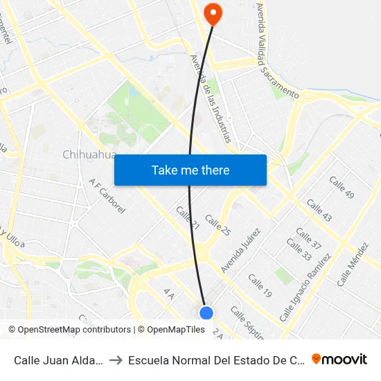 Calle Juan Aldama, 2 to Escuela Normal Del Estado De Chihuahua map