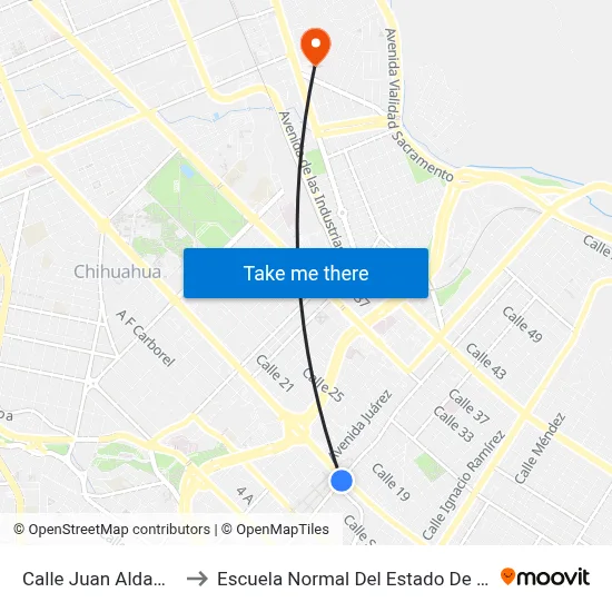 Calle Juan Aldama, 901 to Escuela Normal Del Estado De Chihuahua map