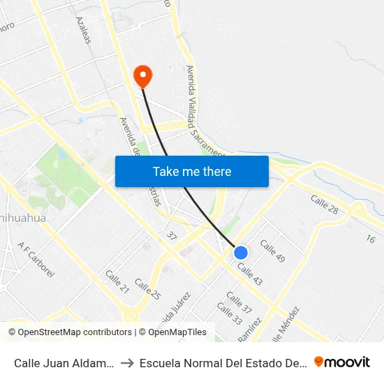 Calle Juan Aldama, 4316 to Escuela Normal Del Estado De Chihuahua map
