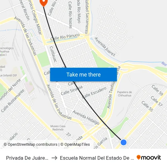 Privada De Juárez, 4310 to Escuela Normal Del Estado De Chihuahua map