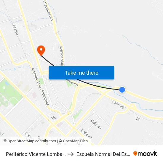 Periférico Vicente Lombardo Toledano, 1601e to Escuela Normal Del Estado De Chihuahua map