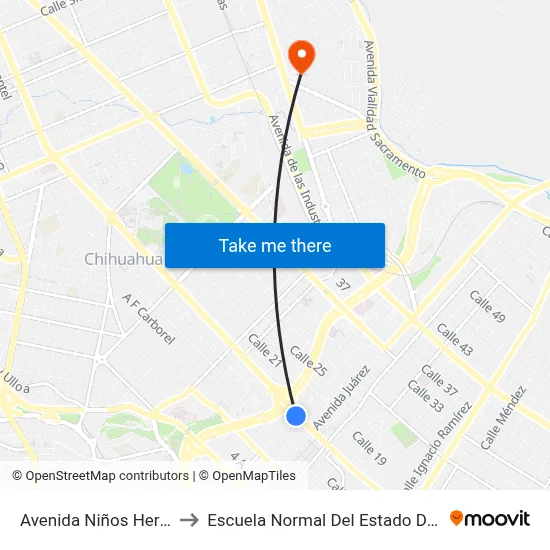 Avenida Niños Heroes, 901 to Escuela Normal Del Estado De Chihuahua map