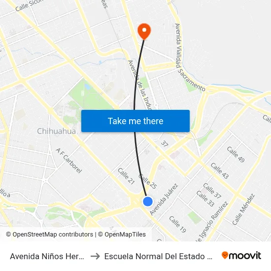 Avenida Niños Heroes, 1312 to Escuela Normal Del Estado De Chihuahua map