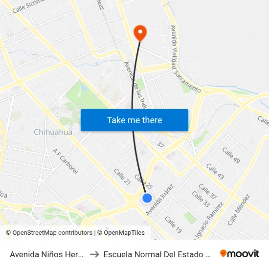 Avenida Niños Heroes, 1706 to Escuela Normal Del Estado De Chihuahua map
