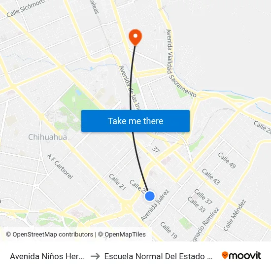 Avenida Niños Heroes, 2127 to Escuela Normal Del Estado De Chihuahua map