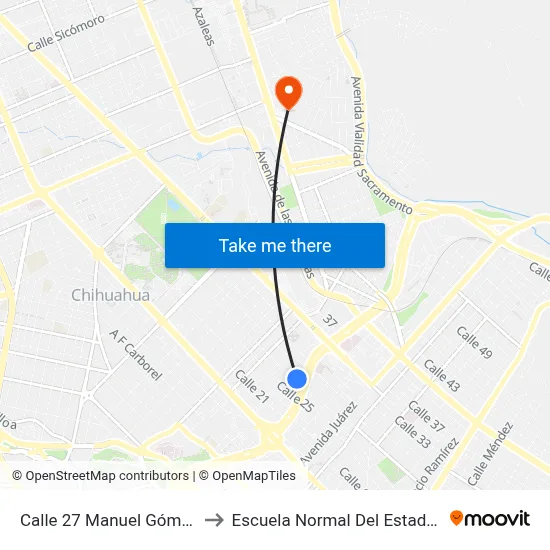 Calle 27 Manuel Gómez Morin, 509 to Escuela Normal Del Estado De Chihuahua map