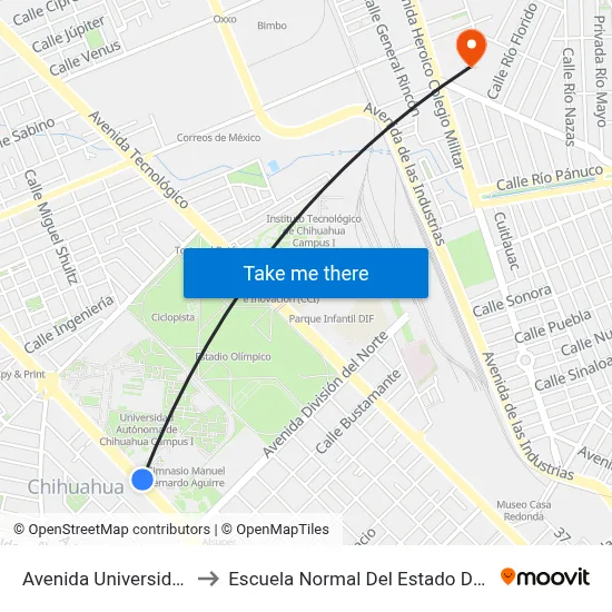Avenida Universidad, 2719 to Escuela Normal Del Estado De Chihuahua map
