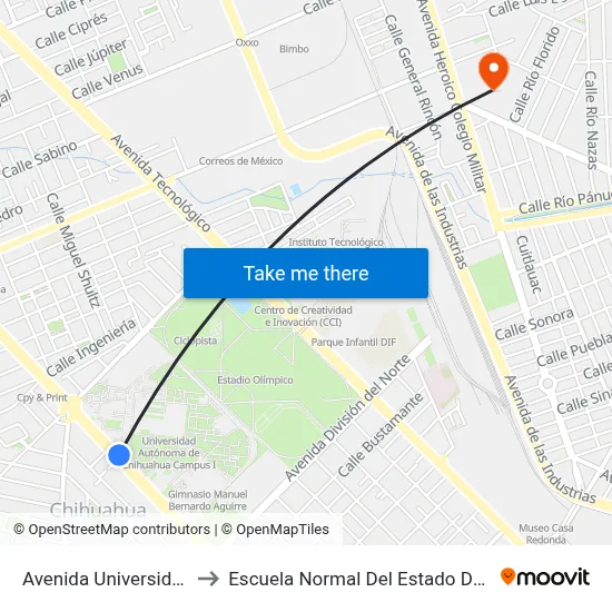 Avenida Universidad, 2743 to Escuela Normal Del Estado De Chihuahua map