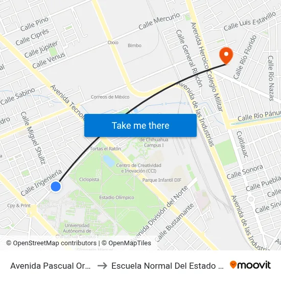 Avenida Pascual Orozco, 1127 to Escuela Normal Del Estado De Chihuahua map