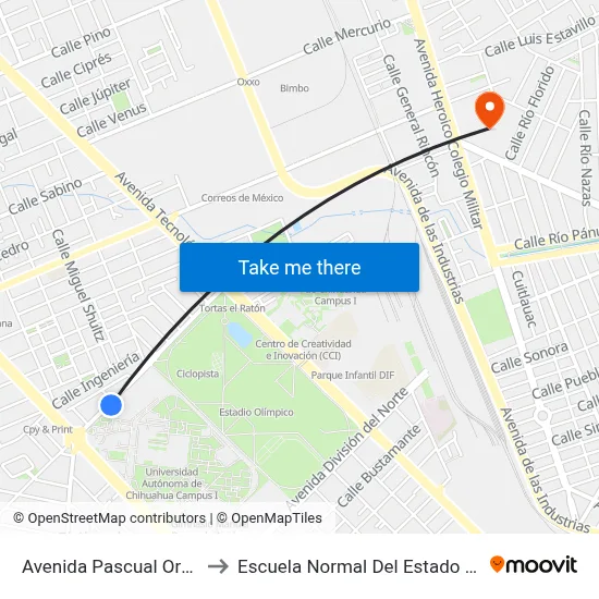 Avenida Pascual Orozco, 1115 to Escuela Normal Del Estado De Chihuahua map