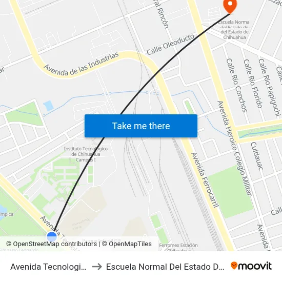 Avenida Tecnologico, 2903 to Escuela Normal Del Estado De Chihuahua map