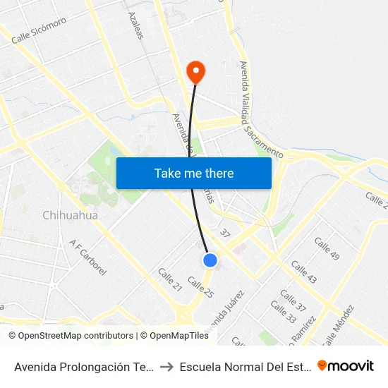 Avenida Prolongación Teófilo Borunda, 2909 to Escuela Normal Del Estado De Chihuahua map