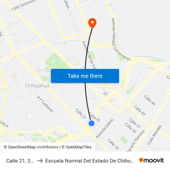 Calle 21, 301 to Escuela Normal Del Estado De Chihuahua map
