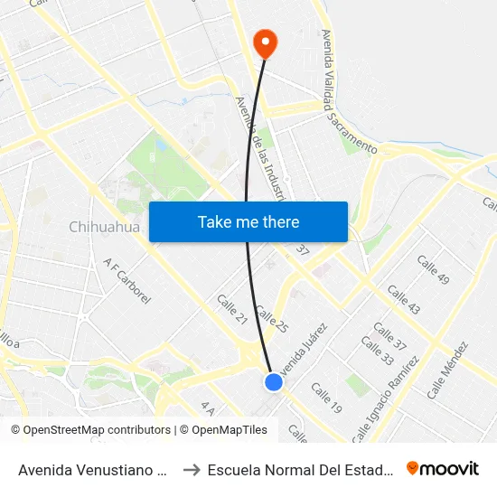 Avenida Venustiano Carranza, 478 to Escuela Normal Del Estado De Chihuahua map