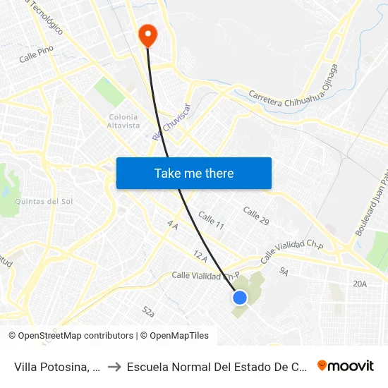 Villa Potosina, 1632 to Escuela Normal Del Estado De Chihuahua map