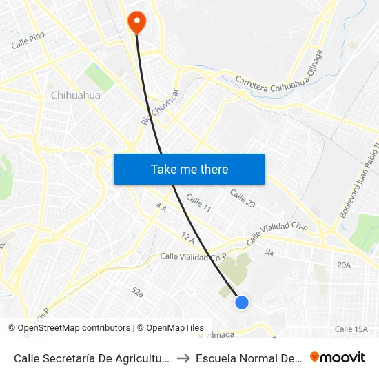Calle Secretaría De Agricultura Y Recursos Hidraulicos, 6605 to Escuela Normal Del Estado De Chihuahua map