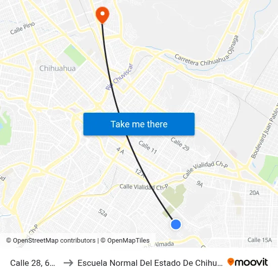 Calle 28, 6602 to Escuela Normal Del Estado De Chihuahua map