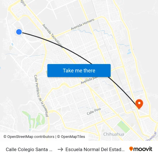 Calle Colegio Santa Mónica, 1602 to Escuela Normal Del Estado De Chihuahua map
