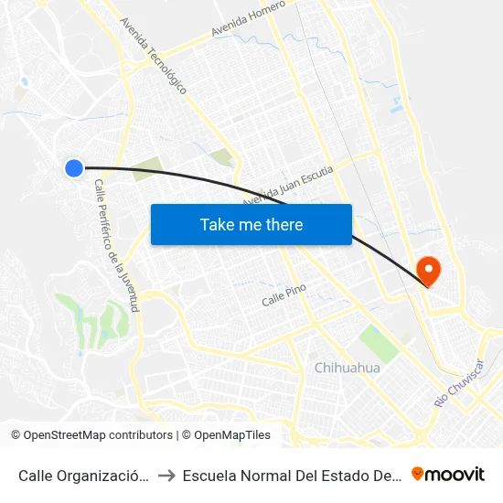 Calle Organización, 4039 to Escuela Normal Del Estado De Chihuahua map