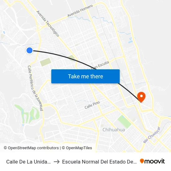 Calle De La Unidad, 9915 to Escuela Normal Del Estado De Chihuahua map