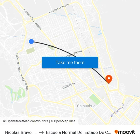 Nicolás Bravo, 2092 to Escuela Normal Del Estado De Chihuahua map
