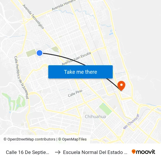 Calle 16 De Septiembre, 1000 to Escuela Normal Del Estado De Chihuahua map