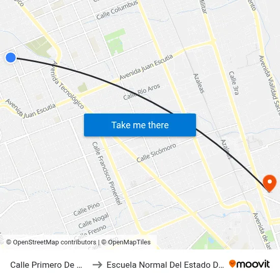 Calle Primero De Mayo, 400 to Escuela Normal Del Estado De Chihuahua map