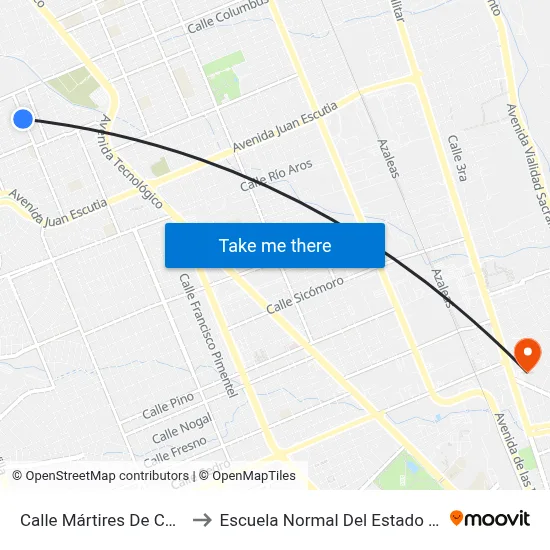 Calle Mártires De Chicago, 221 to Escuela Normal Del Estado De Chihuahua map