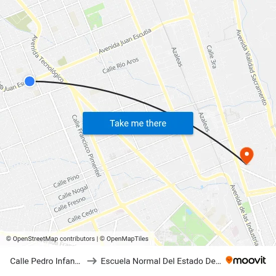 Calle Pedro Infante, 7500 to Escuela Normal Del Estado De Chihuahua map