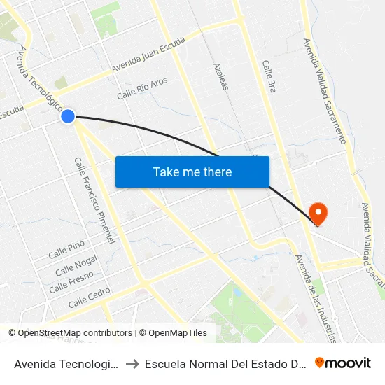 Avenida Tecnologico, 7109 to Escuela Normal Del Estado De Chihuahua map