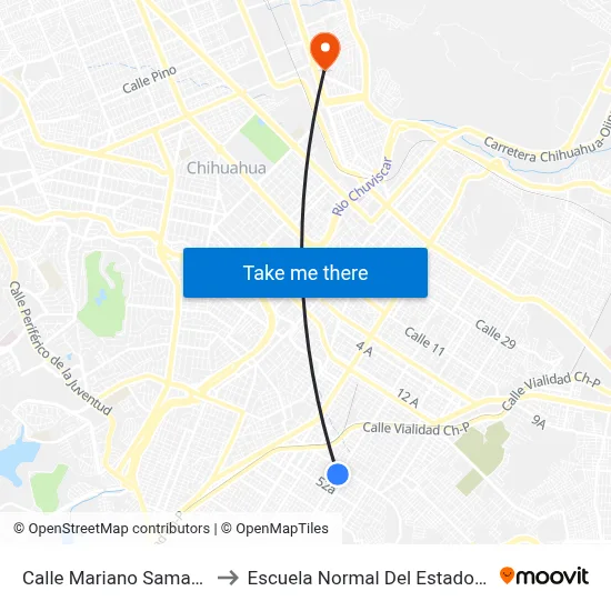 Calle Mariano Samaniego, 4615 to Escuela Normal Del Estado De Chihuahua map