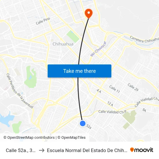 Calle 52a., 3018 to Escuela Normal Del Estado De Chihuahua map