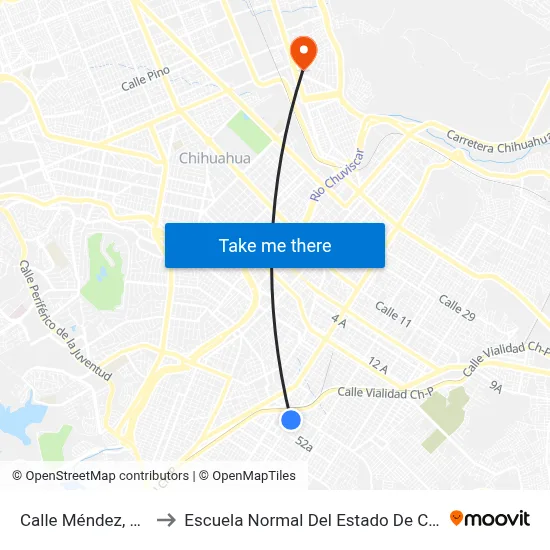 Calle Méndez, 48036 to Escuela Normal Del Estado De Chihuahua map