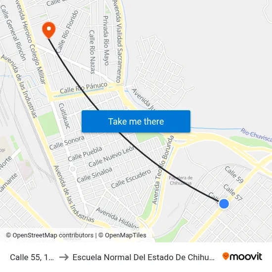 Calle 55, 103 to Escuela Normal Del Estado De Chihuahua map