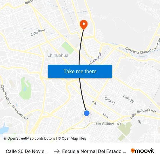 Calle 20 De Noviembre, 2209 to Escuela Normal Del Estado De Chihuahua map