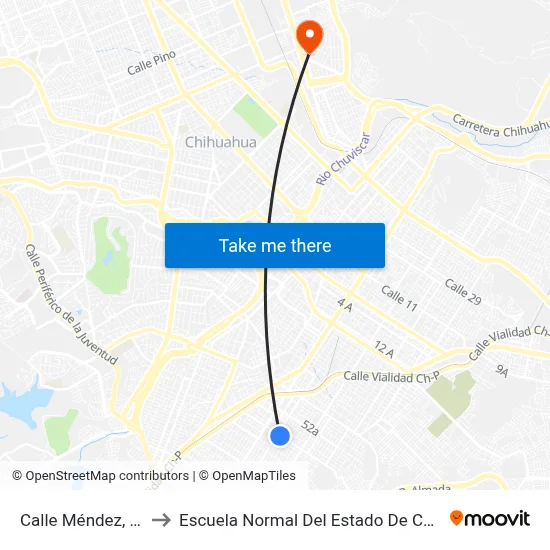 Calle Méndez, 5800 to Escuela Normal Del Estado De Chihuahua map