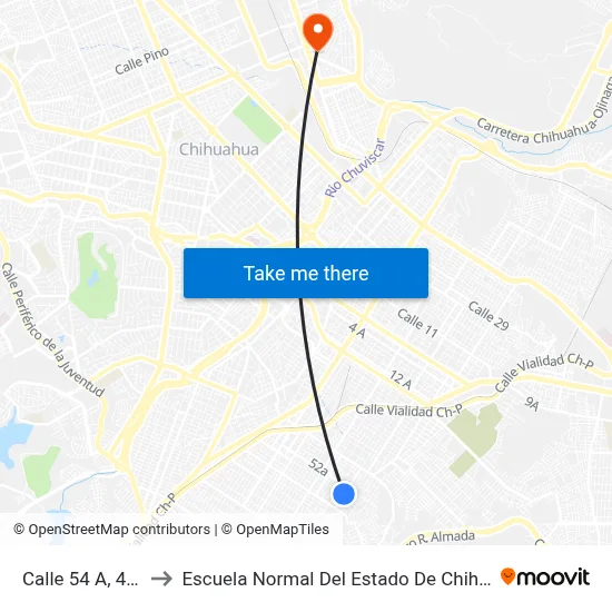 Calle 54 A, 4611 to Escuela Normal Del Estado De Chihuahua map