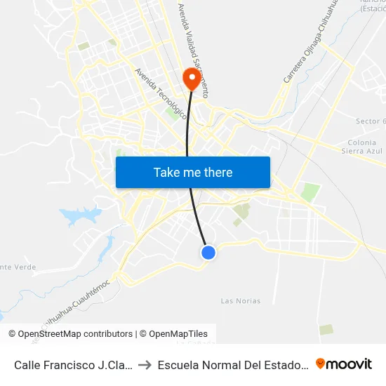Calle Francisco J.Clavijero, 5422 to Escuela Normal Del Estado De Chihuahua map