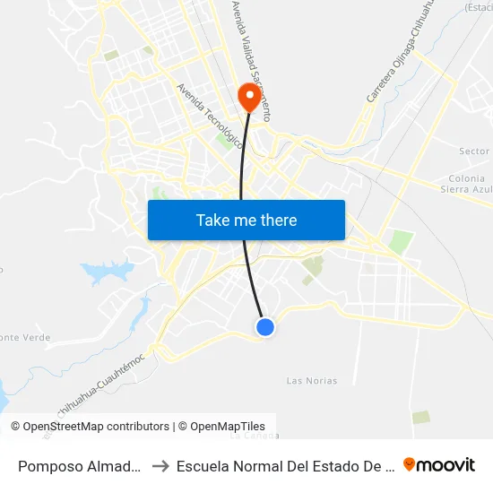 Pomposo Almada, 5601 to Escuela Normal Del Estado De Chihuahua map