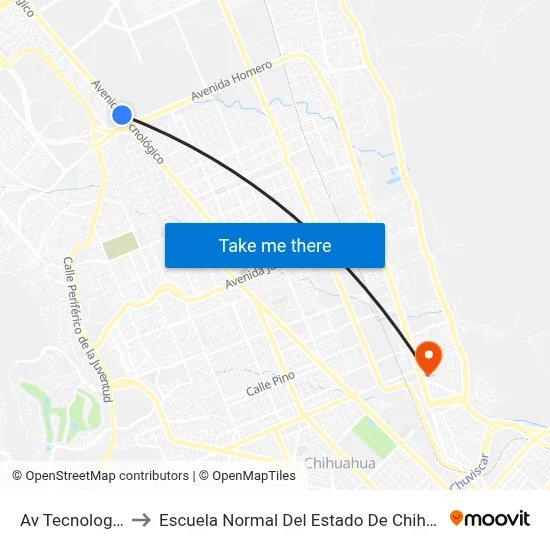 Av Tecnologico to Escuela Normal Del Estado De Chihuahua map