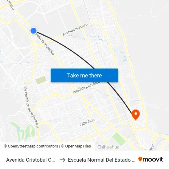 Avenida Cristobal Colón, 14165 to Escuela Normal Del Estado De Chihuahua map