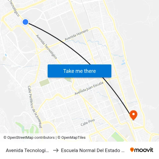 Avenida Tecnologico, 14909 to Escuela Normal Del Estado De Chihuahua map