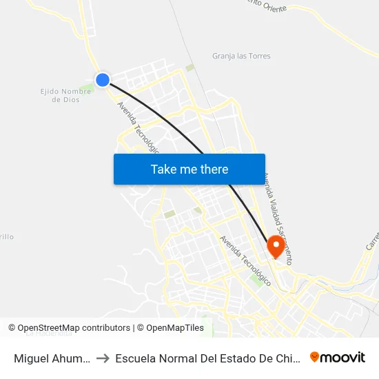 Miguel Ahumada to Escuela Normal Del Estado De Chihuahua map